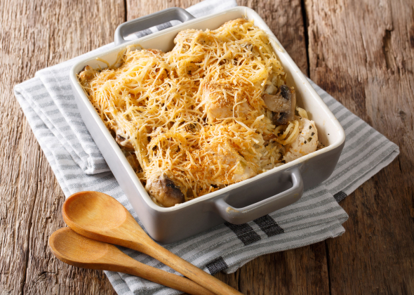 Макароны с курицей в духовке  